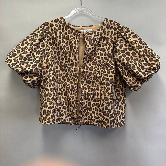 Abercrombie & Fitch Short-Sleeve Tie-Front Top Leopard Print Size Large NWT - Picture 11 of 16